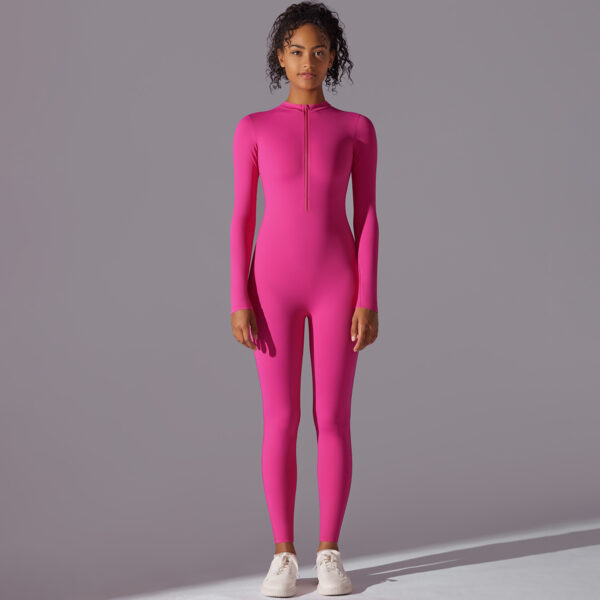 High elastic half-open zipper tight long jumpsuit sports running fitness long sleeve yoga wear - Image 6