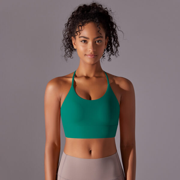 New brushed double-sided nylon solid color beauty back cross halter sports running fitness yoga clothing sports underwear female - Image 4