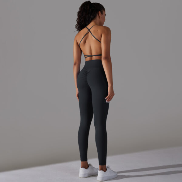 Reversible Nylon Solid Color Cross Back Sports Underwear Yoga Clothing Set Running Fitness Suit Women - Image 3