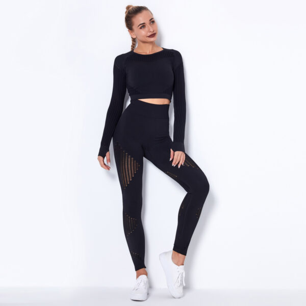 Seamless Hollow Out Yoga Long-Sleeved Two-Piece Suit Women'S Yoga Wear Sports Fitness Running Yoga Pants - Image 11