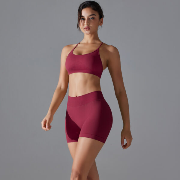 Seamless solid color crossover back high elastic tight sports underwear yoga clothing suit running fitness two-piece set