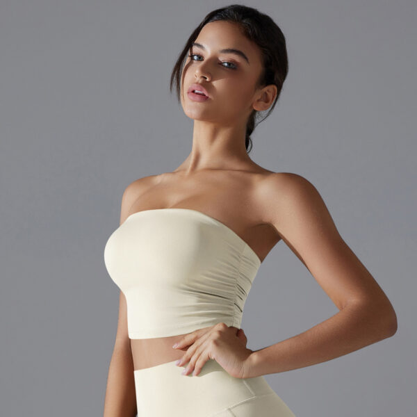 Solid color wrap yoga wear top ruched bustier breathable slimming anti-slip running sports underwear fitness clothing - Image 4