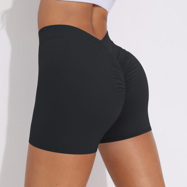 V waist pleated solid color peach buttocks yoga shorts sports running fitness tight three-quarter pants female - Image 8